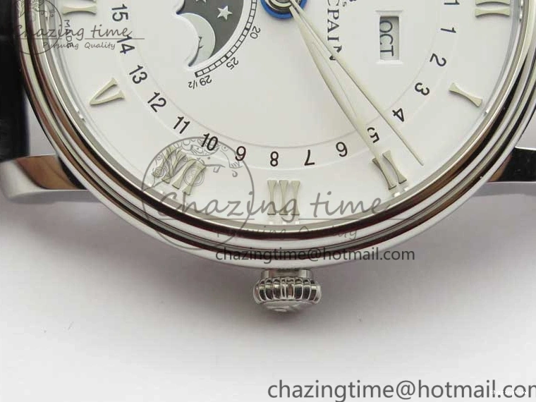 0311 MultiPurpose Villeret 6654 SS Complicated Function OMF 1:1 Best Edition White Dial on Black Leather Strap A6654 V 7901